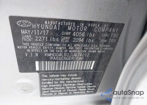 2018 Hyundai Elantra Sport z USA, uszkodzony, nr VIN KMHD04LB2JU474012